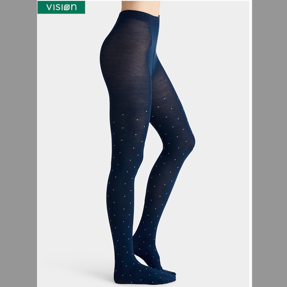 Blue and white organic cotton polka dot tights made in Italy NWT